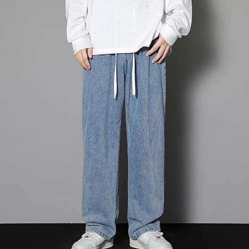 Finelylove Baggy Jeans Men Casual Loose Wide Leg Jeans Drawstring Elastic Waist Cotton Denim Pants 2024 Fashion2