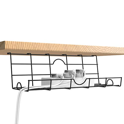 2 Pack Under Desk Cable Management Tray for Keeping Desk Cables Tidy Holds Up to 5 KG, for Office and Home Under Desk Cable Tray 16.1x 5 x 5 in, Black