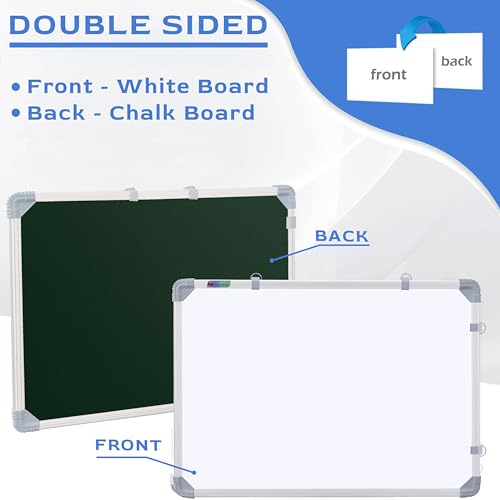 Image of Eduway 1.5x2 Feet Kunj Non-Magnetic Double-Sided White Board and Chalkboard Combo with 1 Marker and 1 Duster | Ideal Use for Home, Office, with Sliding Hanging Clips, Robust Aluminum Frame (59x41cm)