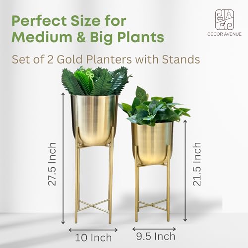 Image of Metal Decorative Modern Indoor Planters for Home Decor Gold Finish for Living Room Bedroom Balcony Home and Office | Modern Flower Pots | Set of 2