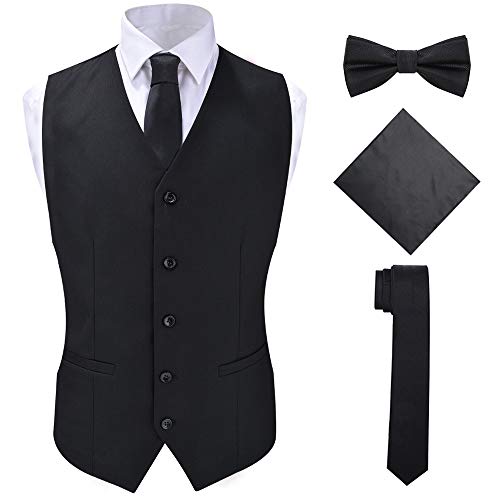 Men's 4pc Classic Jacquard Suit Vests with Tuxedo Necktie Handkerchief Bowtie Set