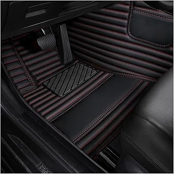 Image of Premium 10D Car Foot Mat for Mahindra Xuv 3XO | Luxury Leather | Double Layered | Waterproof and Washable | Custom Fit | Detachable Grass Mat | Black and Red