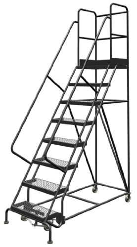 Image of Tri-Arc KDSR108242-D2 8-Step 20 inch Deep Top Steel Rolling Industrial & Warehouse Ladder with Handrails, 24 inch Wide Grip Strut Tread