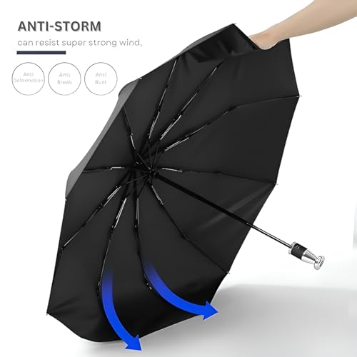Image of GINOYA BROTEHRS Automatic Open & Close Umbrella with UV Protection - Large Windproof Stick & Compact Folding Travel Umbrella, Waterproof Heavy Duty Frame for Men & Women