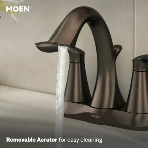 Image of Moen Eva Oil-Rubbed Bronze Two-Handle Centerset Lavatory Faucet with Drain Assembly, Sink Faucet Bathroom 3-Hole for Standard 4-inch Countertop Setup, 6410ORB