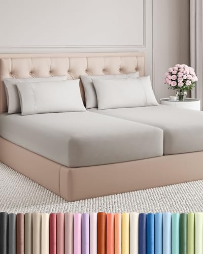Image of Split King 7 Piece Bed Sheet Set - Soft, Breathable & Cooling - French Grey