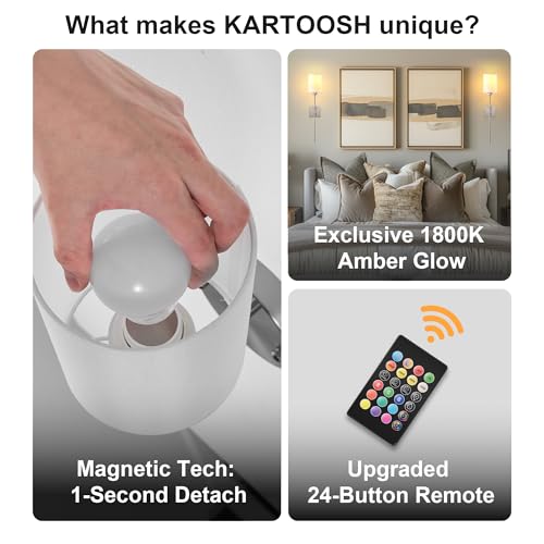 Image of Battery Operated Wall Sconce Set of Two,Wireless Rechargeable Wall Lights With Remote Control,Dimmable,4 CCT,RGB,Timer,Cordless Decor Lighting for Living Room, Bedroom, Entryway, Nickel, 26.8 Inch