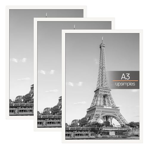upsimples 3 Pack Bilderrahmen A3, A3 Bilderrahmen Weiß für Fotogalerie, Einschubstreifen, Horizontale oder Vertikale Wandmontage