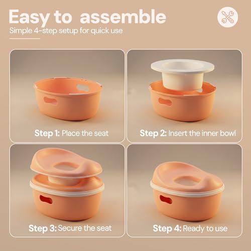 Image of Baybee 3 in 1 Baby Potty Training Seat for Kids 1-5 Years | Toddler Baby Potty Seat Chair with Removable Tray & Anti Slip Base | Portable Toilet Training Potty Seat with Step Stool for kids (Orange)
