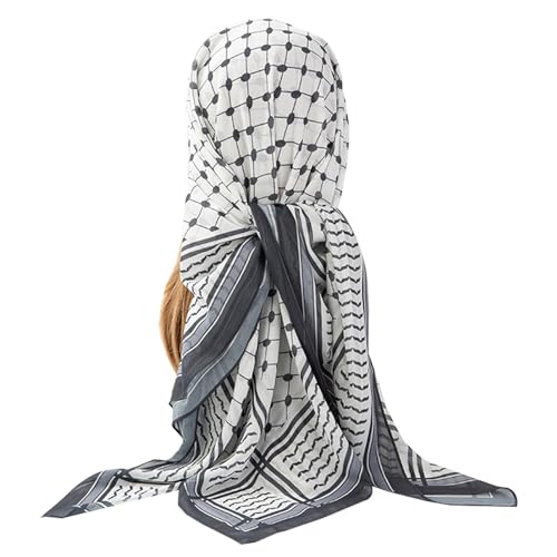 Arab Headscarf, Scarf, Chiffon Hijab Shawl Printed, Palestinian, 45x45 Inches Arafat Scarf for Women, For Headscarves, Neck Scarves, Beach Scarves, Grey3