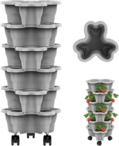 EHOTER Pots De Fleurs Empilable avec roulettes Et Drainage Tour A Fraise À 6 Niveaux Jardinière Verticale Auto-arrosage pour Légumes Fraises, PommesTerre &...