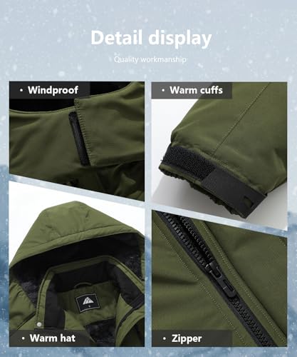 Image of Men's Mountain Ski Jacket Winter Snow Coats Waterproof Warm Fleece Lining Jacket Parka with Hooded