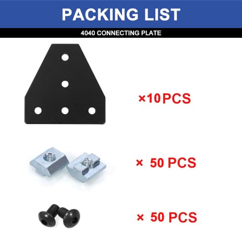 Image of 10pcs 4040 Extrusion T Plate Joining Corner Brackets Connector T Slot Hardware 4040 V Slot Aluminum Extrusion Accessories with T Nuts and Screws for Extruded Aluminum Black