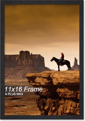 A PLUS MAX 11x16 Picture Frame, Black Engineered Wood Frame for 11 x 16 Inch Picture Poster Photo, Light Weight 11 by 16 Frame with Wood-grain for Wall - 1 Pack/Black/11 x16