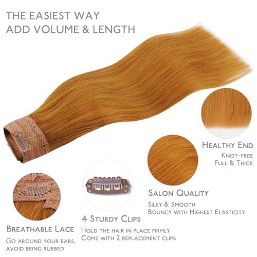 Image of WENNALIFE Wire Hair Extensions Real Human Hair 18 inch 125g Auburn Ginger Remy Hair Invisible Transparent Wire Fish Line Straight Reusable Natural Looking Easy to Apply Reusable for Volume and Length