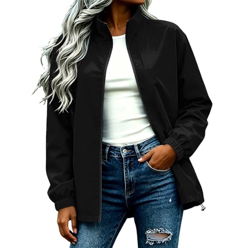 Blouson coupe-vent col montant femme couleur unie ample