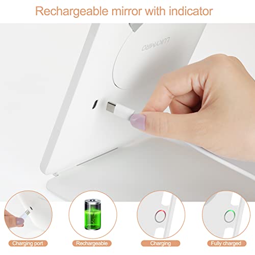 Lukymiro Rechargeable Travel Makeup Mirror With Lights, Portable Lighted Vanity Mirror With 10X Magnification, 70 Leds 3 Color Lights, Dimmable Touch Screen, Tabletop Folding Compact Cosmetic Mirror #TOP2