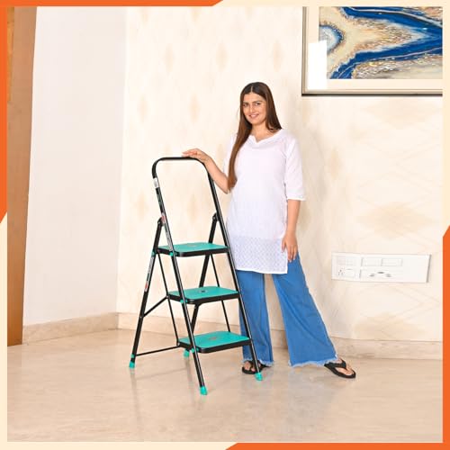 Image of Prime Hulk 3 Step Heavy Duty Steel Step Ladder for Home | Extra Wide Anti-Skid Steps | Strong Stable No-Wobble Design | Powder Coated | Slim Foldable Space Saving Ladder with Rubber Feet