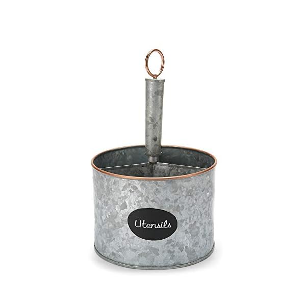 Mind Reader Utensil Caddy 3 Triangular Compartments Metal Rustic Flatware Organizer, (Silver with Gold)