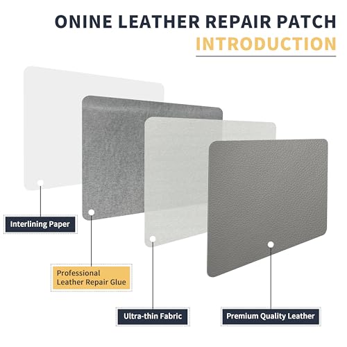 Image of ONine Leather Repair Patch,Leather Repair Tape, 12 x 48 inches Leather Repair Patch for Furniture,Vinyl Repair Kit,Leather Couch Patch,for Sofas, Furniture, Car Seats, Office Chairs(Grey-Litchi Grain)