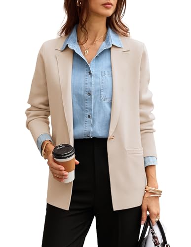 GRACE KARIN Blazer Damen Eleganter und Gemütlicher Strickmantel Dünne Atmungsaktive Jacke Aprikose L
