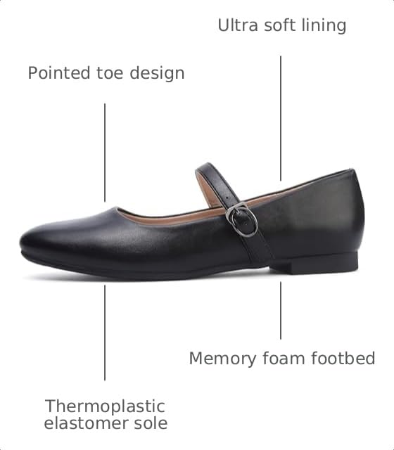 Image of Womens Pointed Toe Black Ballet Flats Comfortable Casual Dress Flats for Women Elegant Memory Foam Flats Shoes with Party Wedding