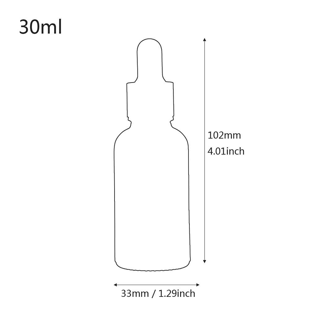 Opakowanie 24 x 30 ml matowe czarne szklane butelki z zakraplaczem do olejków eterycznych, aromaterapii, małych fiolek ze szklaną pipetą zakraplaczem i srebrną metalową nasadką