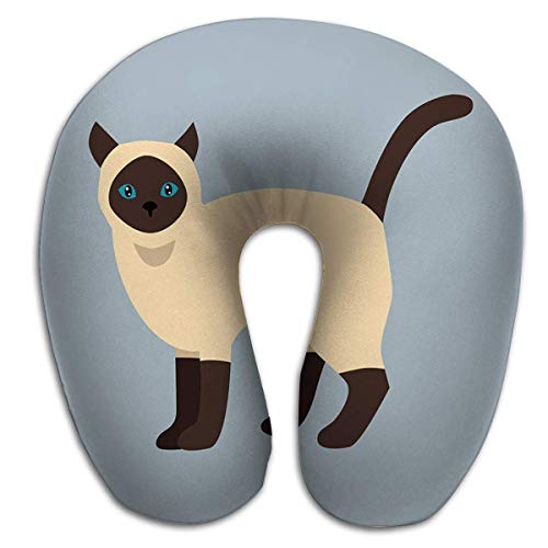 Preisvergleich Produktbild U-förmiges Nackenkissen Katzenrasse Siamesisches süßes Haustier Weiß Schwarz Flauschig Jung Entzückendes Cartoon Tier Ziemlich lustiges Spiel Feline Sitting Mammal