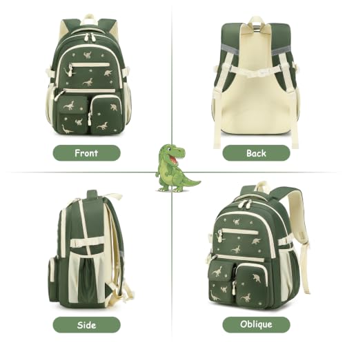 Image of DIGOBAY Backpack for Boys 6-8, 3PCS Embroidery Toddler Boys Backpack with Lunch Bag Pencil Case, 15.7 inch Kids School Bookbag for Preschool Kindergarten Elementary Daycare Backpacks, Green Dinosaur