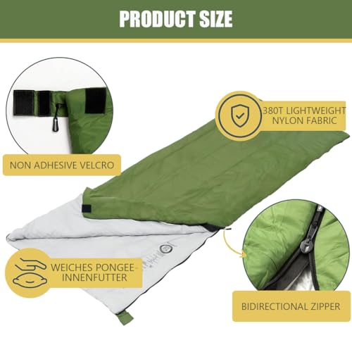 Image of Proberos Ultralight Cotton Sleeping Bag for Adults -3C to 15C (650g), Portable Thermal Sleeping Bag for Camping, Hiking, Trekking & Travel, Outdoor Adventure Gear (Green)