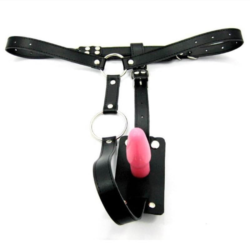 Image of Men's Adult SM Bondage Set Anal Plug Adjustable Leather Chastity Pants with Chastity Cage & Anti-Off Device Strap Male Chastity Belt for Restraint