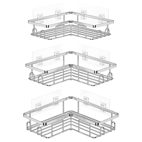 UUlioyer Étagère de Douche sans Percage, Etagere Salle Angle de Bain, Rangement Douche pour Nettoyant pour Corps de Shampoing (3 Pièces Etagère Salle...