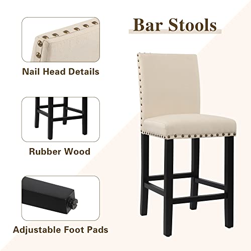 Dagonhil Modern 24 Inch Nail Head Counter Height Bar Stools With Black Wood Legs,Upholstered Bar Chair For Kitchen, Nailed Trim, Beige, Set Of 2 #TOP4