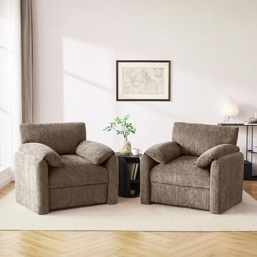 Image of Howjoe 2 Pack Accent Chair for Living Room, Oversized Armchair, Brown
