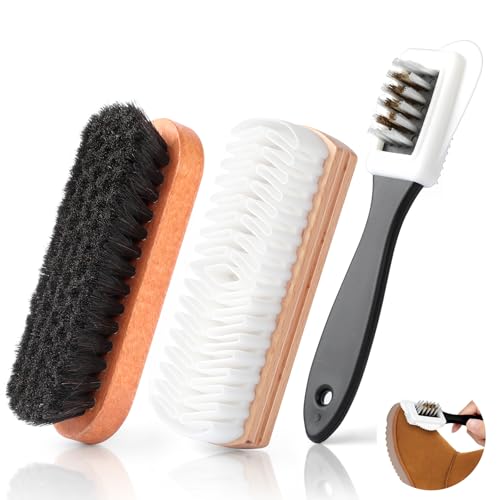 AiQInu Wildlederbürste Set 3 Stück Schuhbürste, Schuhbürsten, Wildleder bürste, Pferdehaarbürste, Wildleder Pflege, Mehrzweck-Schuhbürste für Wildleder, Nubuk, Rindsleder