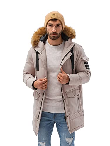 Ombre Chaqueta de Invierno Larga Acolchada de Hombre Forrada Gruesa Cazadora Chamarra con Capucha Abrigo de Invierno de Montaña Cortavientos Antiviento Jacket Poliéster 5 Colores S-XXL (S, Beis) Cover