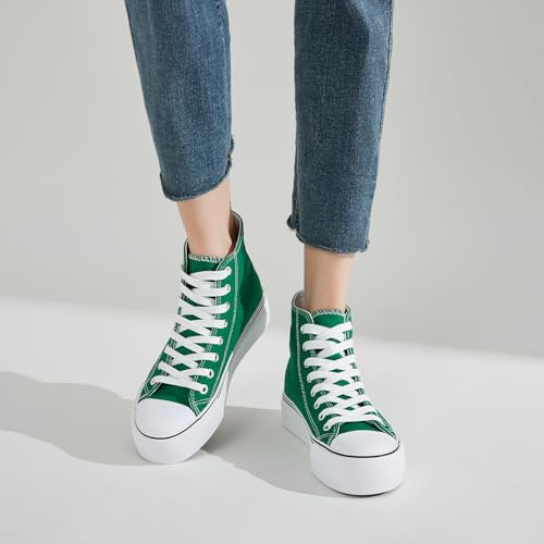 Image of FRACORA Womens High Top Canvas Shoes White Black Platform Sneakers Lace Up Shoes for Women