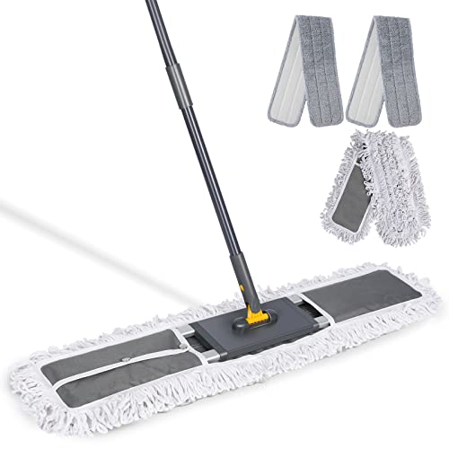 ZNM 大型フロアモップ クイックルワイパー モップ 拭き掃除 長さ調節可能 乾湿両用 マイクロファイバーモップクロス2枚、ベールモップクロス1枚付属 家庭用/オフィス用/レストラン用クリーニングに最適