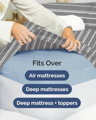 Image of CGK Linens 2 Pack Extra Deep Full Fitted Sheets - Grey Stripes