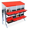 GarveeLife Nesting Boxes for Chickens, 8 Holes Chicken Nesting Boxes with Legs, Chicken Laying Box with Lid Cover, for Outdoor Chicken Coop Farm Yard, Red