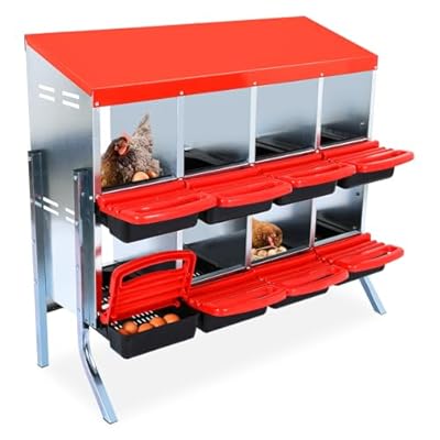 GarveeLife Nesting Boxes for Chickens, 8 Holes Chicken Nesting Boxes with Legs, Chicken Laying Box with Lid Cover, for Outdoor Chicken Coop Farm Yard, Red