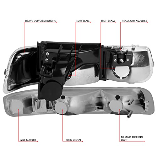 Image of DNA MOTORING HL-OH-CS99-4P-CH-CL1 Headlight Assembly Compatible with 99-02 Silverado 00-06 Suburban /Tahoe Bottom Bumper Lights Fit OE Grill