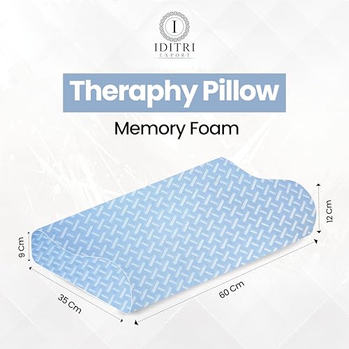 Image of Cervical Memory Foam Pillow Set of 2, Ergonomic Contour for Neck and Shoulder Pain Relief, Dual 9 cm and 12 cm Heights, Slow Rebound 50D Support, Breathable Sky Cover, 60 x 35 cm
