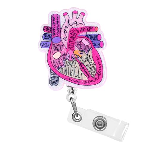 Dimeho Cardiac Badge Holder Heart Retractable Reel ID Card Clip Anatomy Funny Nurse Name Tag Holder Pediatrics Nursing Badge Clips for Doctor Student Teacher Office Clinic Medical Assistant