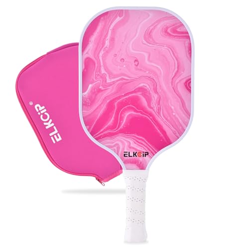 Composite Pink Pickleball Paddle with Cover for Women, Graphite Carbon Fiber Polypropylene Honeycomb Core Pickleball Racquet Gift for Mother Wife Grandmother Girlfriend, Pink Marble