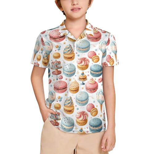 Boys' Classic Polo Shirts Short Sleeve Moisture-Wicking Golf & Tennis Shirts for Youth Teens Rotating Carousel Macarons