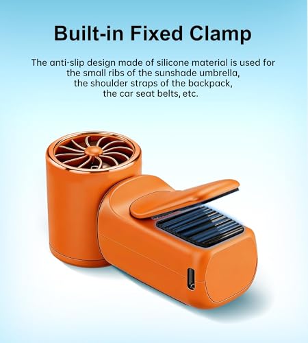 Image of Portable handheld small fan, with built-in fixed clamp, featuring 6-speed adjustable high-speed personal fan, LED display screen, rechargeable, suitable for use in makeup, travel, indoor and outdoor