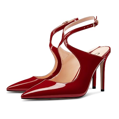 Castamere Womens Stiletto High Heel Pointed Toe Cross-Strap Ankle Strap Slingback Pumps Prom Sexy 3.9 Inches Heels4
