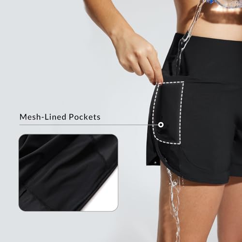 baleaf Women's 4" High Waisted Swim Shorts Quick Dry Board Shorts UPF50+ Swimsuit with Liner and Pockets3