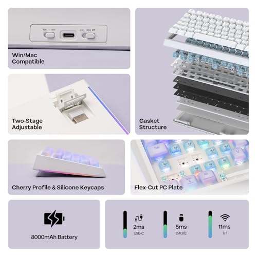 Image of EPOMAKER G84 PRO Wireless Gaming Keyboard with Screen&Knob, 75% Creamy Mechanical Keyboard, 8000mAh, Hot Swappable, Silicone Keycaps, BT5.0 /2.4G /USB-C Mode, NKRO, RGB (Purple, Creamy Jade Switch)